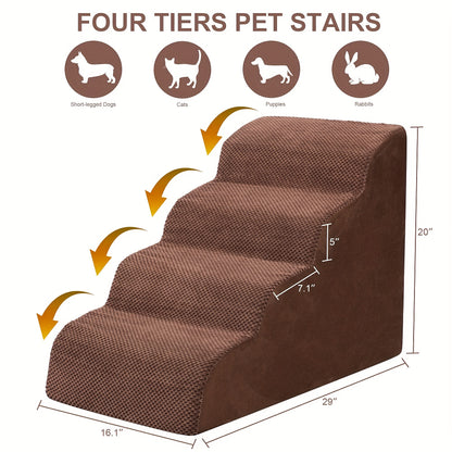 Dog Stairs for High Beds & Sofas – 2/3/4 Step Memory Foam Pet Steps with Non-Slip Bottom, Washable Cover & Textured Surface