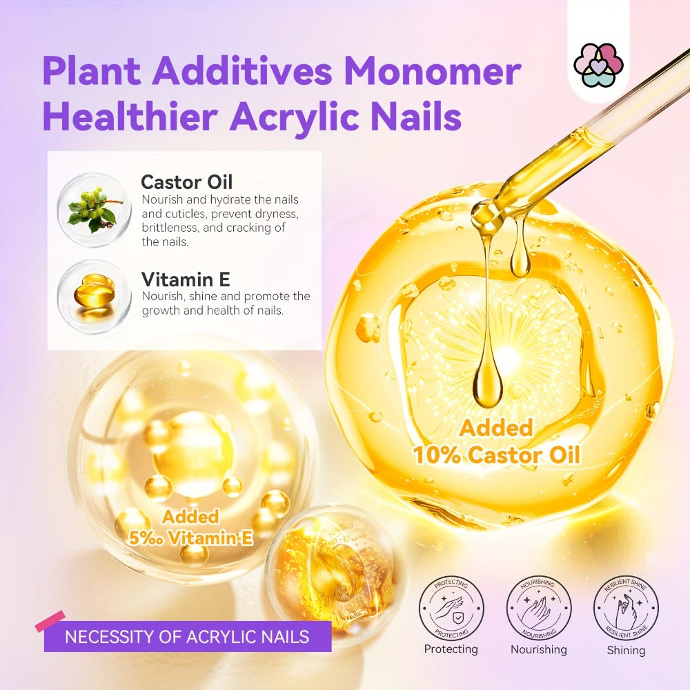 Odorless Acrylic Nail Liquid Monomer 8oz EMA Low Fume with Castor Oil & Vitamin E for Home and Salon Manicures