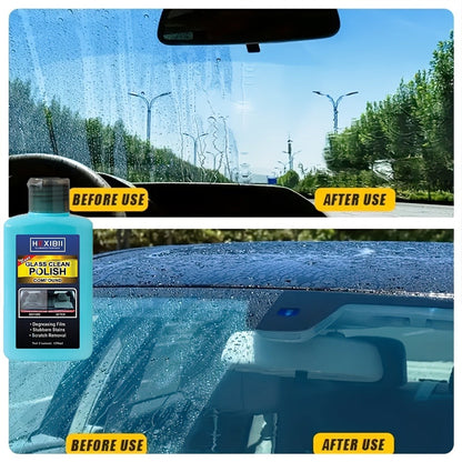 Car Glass Polish by HEXIBII, 150ml Oil-Film Cleaner Compound with Two Sponge Applicators for Windshields