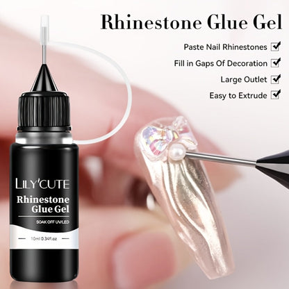 Nail Rhinestone Adhesive Gel 2pcs 0.34oz Clear Sticky Glue for 3D Nail Art Gems Charms Crystals Drill Jewelry