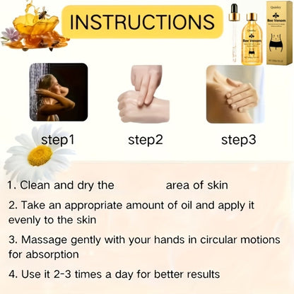 Bee Venom Body Oil 30ml Tightening Massage Oil with Honey Rosemary Extract for Waist Arms Legs Belly Nourishing Body Contouring Hot Oil