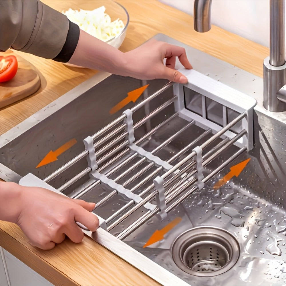 Dish Drying Rack Stainless Steel Adjustable, Expandable Over Sink Dish Rack with Retractable Width & Height for Kitchen Countertop