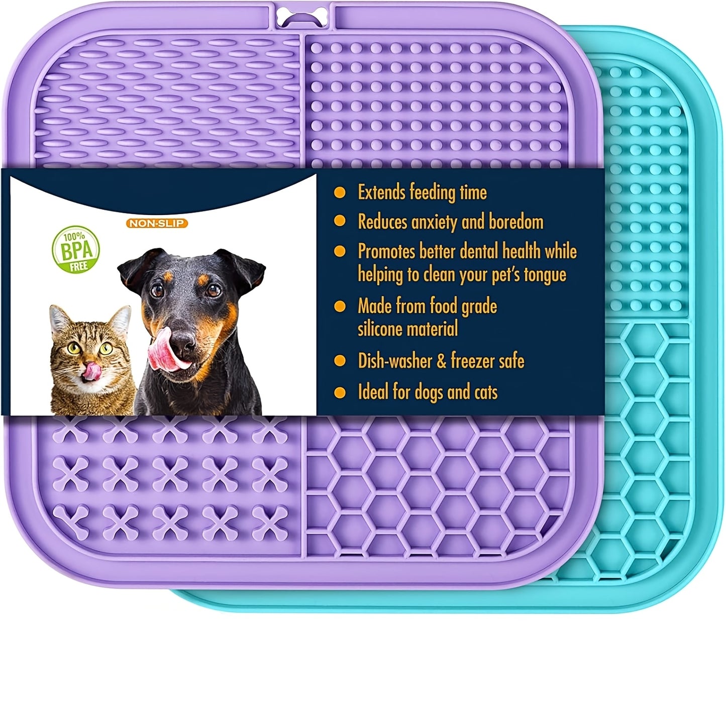 Licking Mat for Dogs and Cats with Suction Cup – Slow Feeder Boredom Buster Pad for Peanut Butter & Treats, Calming Bath & Grooming Aid