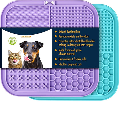Licking Mat for Dogs and Cats with Suction Cup – Slow Feeder Boredom Buster Pad for Peanut Butter & Treats, Calming Bath & Grooming Aid