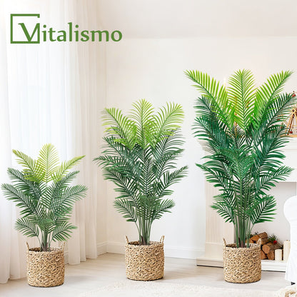 Artificial Areca Palm Tree in 4, 5 or 6-Foot Heights with Frond Count and White Planter Options