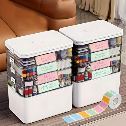 5-Tier Stackable Storage Box with Lids, Large Transparent Organizer with Handle for Home & Travel - Pill Box