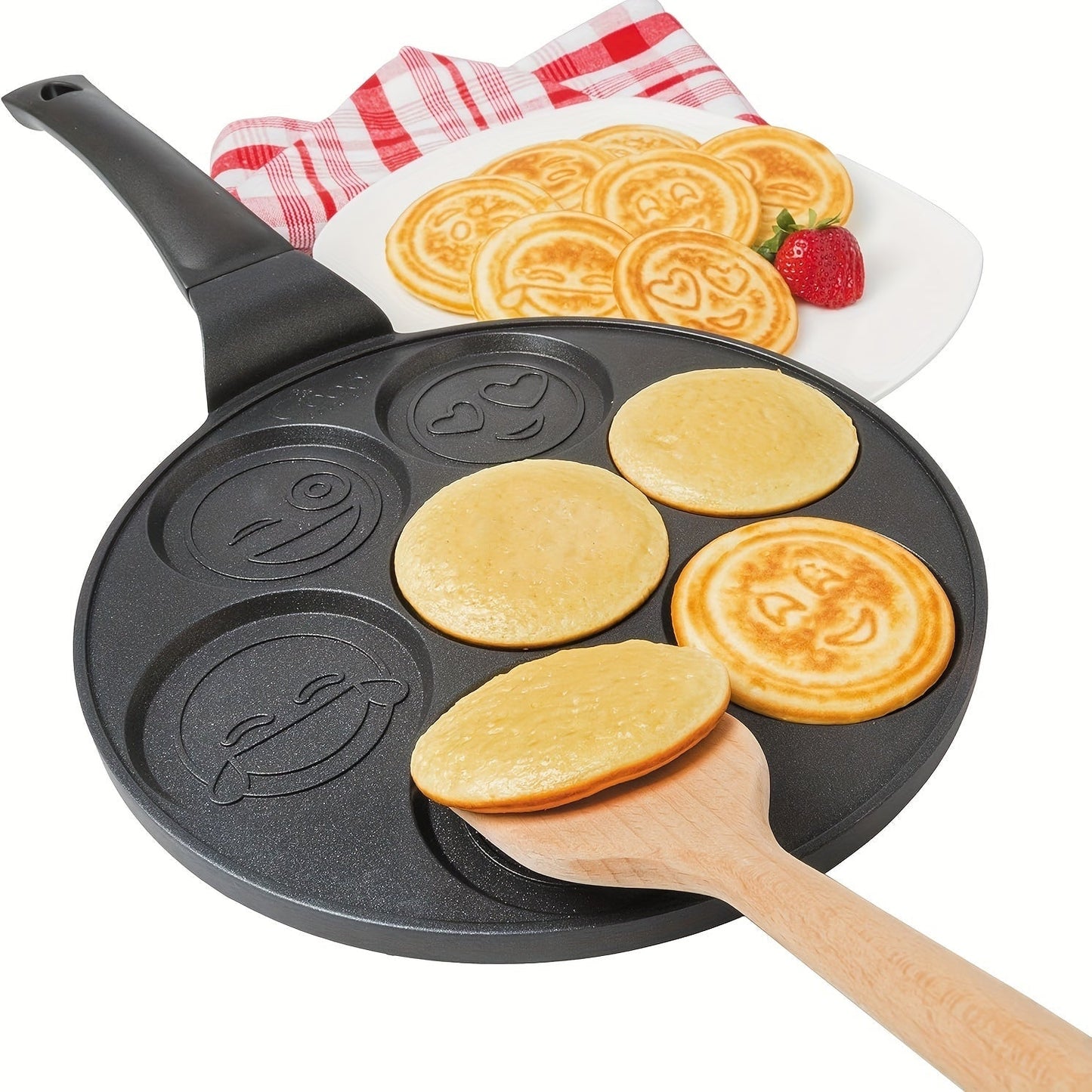 7-Hole Non-Stick Pancake Pan Smiley Face, Aluminum Alloy Breakfast Maker with Detachable Handle for Gas Stove