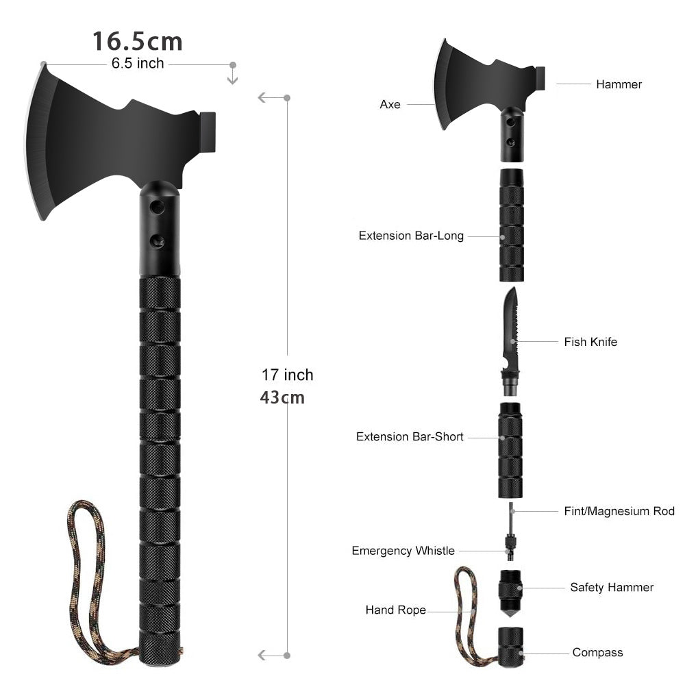 Multi-Tool Survival Hatchet with Hammer, Flint Fire Starter & Protective Sheath – Durable All-Purpose Axe for Camping, Hiking, Fishing