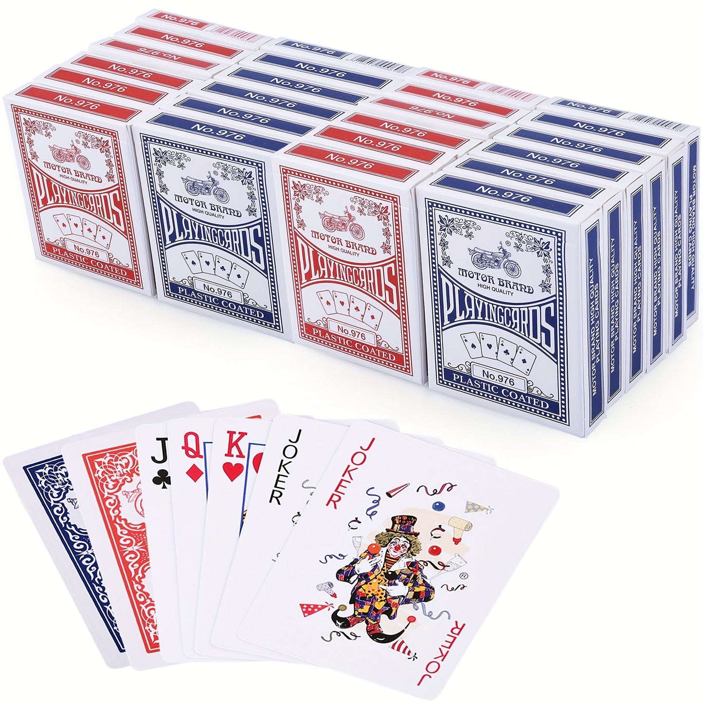 Bulk Playing Cards 24 Decks Pack 12 Blue & 12 Red Plastic-Coated Poker Size Standard Index – 52 Cards + 2 Jokers Each for Poker Family Games
