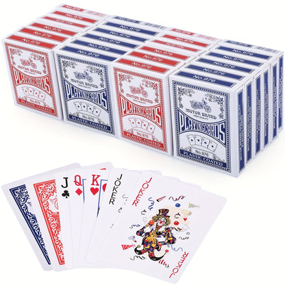 Bulk Playing Cards 24 Decks Pack 12 Blue & 12 Red Plastic-Coated Poker Size Standard Index – 52 Cards + 2 Jokers Each for Poker Family Games
