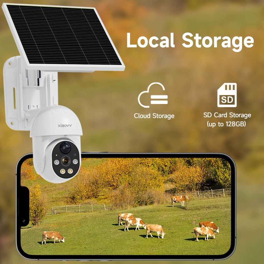 Solar Pan-Tilt Security Camera with 4G or 2.4GHz WiFi Options, 355° Pan, 90° Tilt and Two-Way Audio