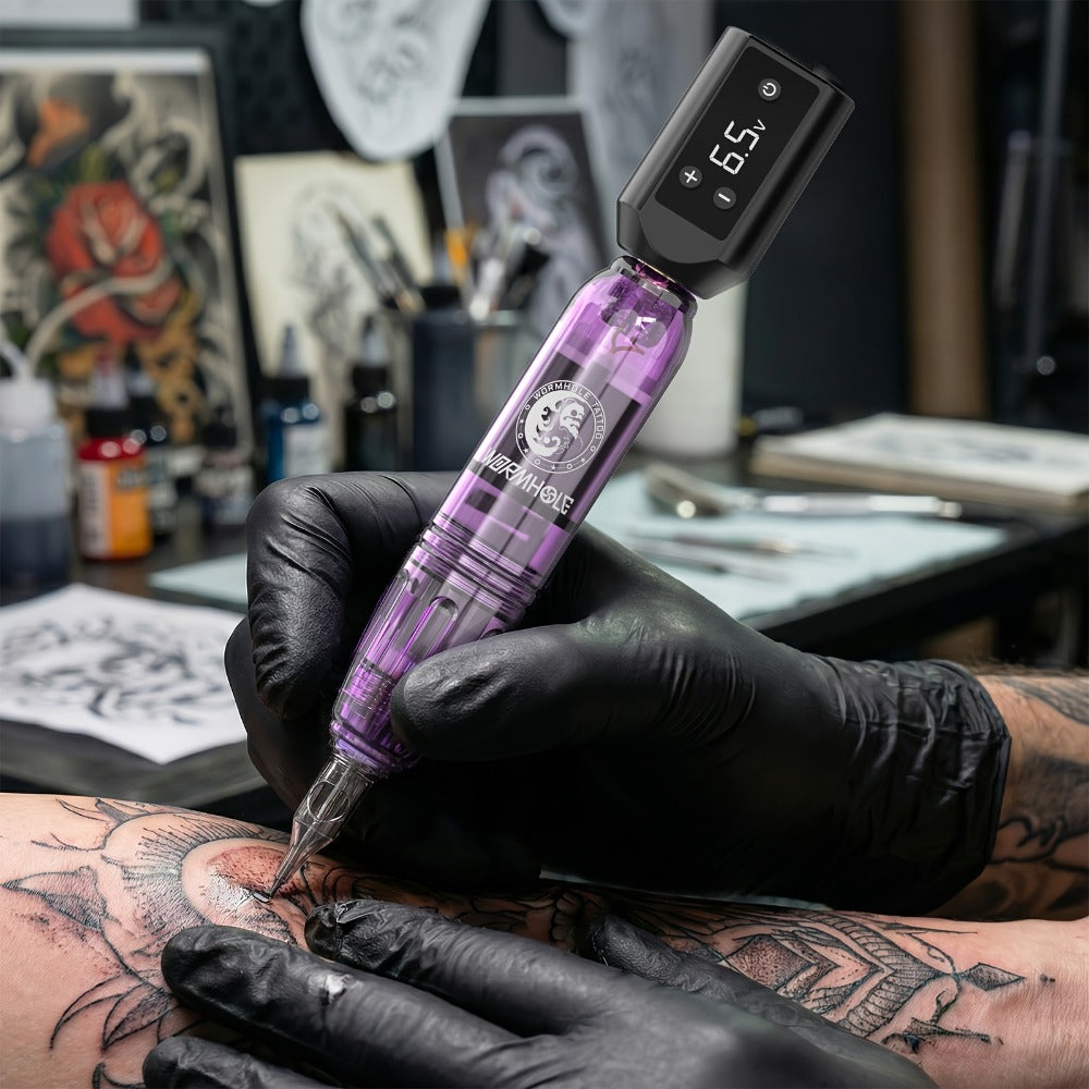 Tattoo Machine Kit WORMHOLE WTK0245 or WTK0246 Wireless Pen with 1200mAh Battery, Digital Display and 8000RPM Motor