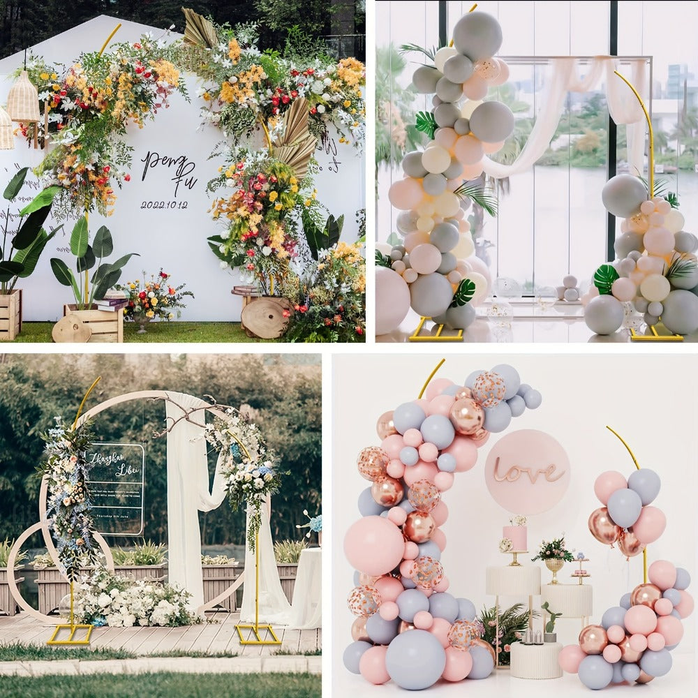 Two-Piece Gold Metal Arch Stand Set with Curved-Top 6FT and 8FT Frames for Backdrop Arrangements