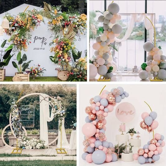 Two-Piece Gold Metal Arch Stand Set with Curved-Top 6FT and 8FT Frames for Backdrop Arrangements