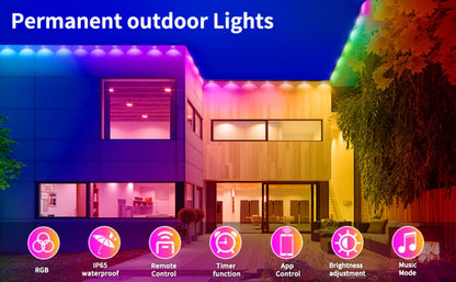 Permanent Eave Lights RGB Outdoor 200FT - Music Sync, Scene Modes, App Controlled Under Eave LED Lighting for House Exterior