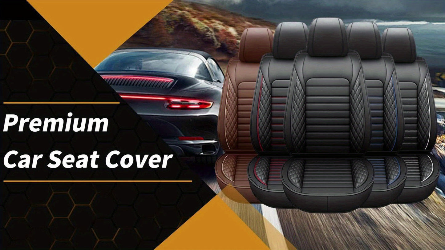 Car Seat Covers 5-Seat PU Leather Set with Front Storage Pocket, Armrest Piece and Eight Colors