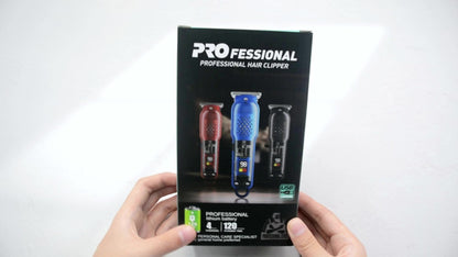 Transparent Electric Hair Clipper with Digital Display, Four Guide Combs, Grooming Tools and Red, Black or Blue Finish