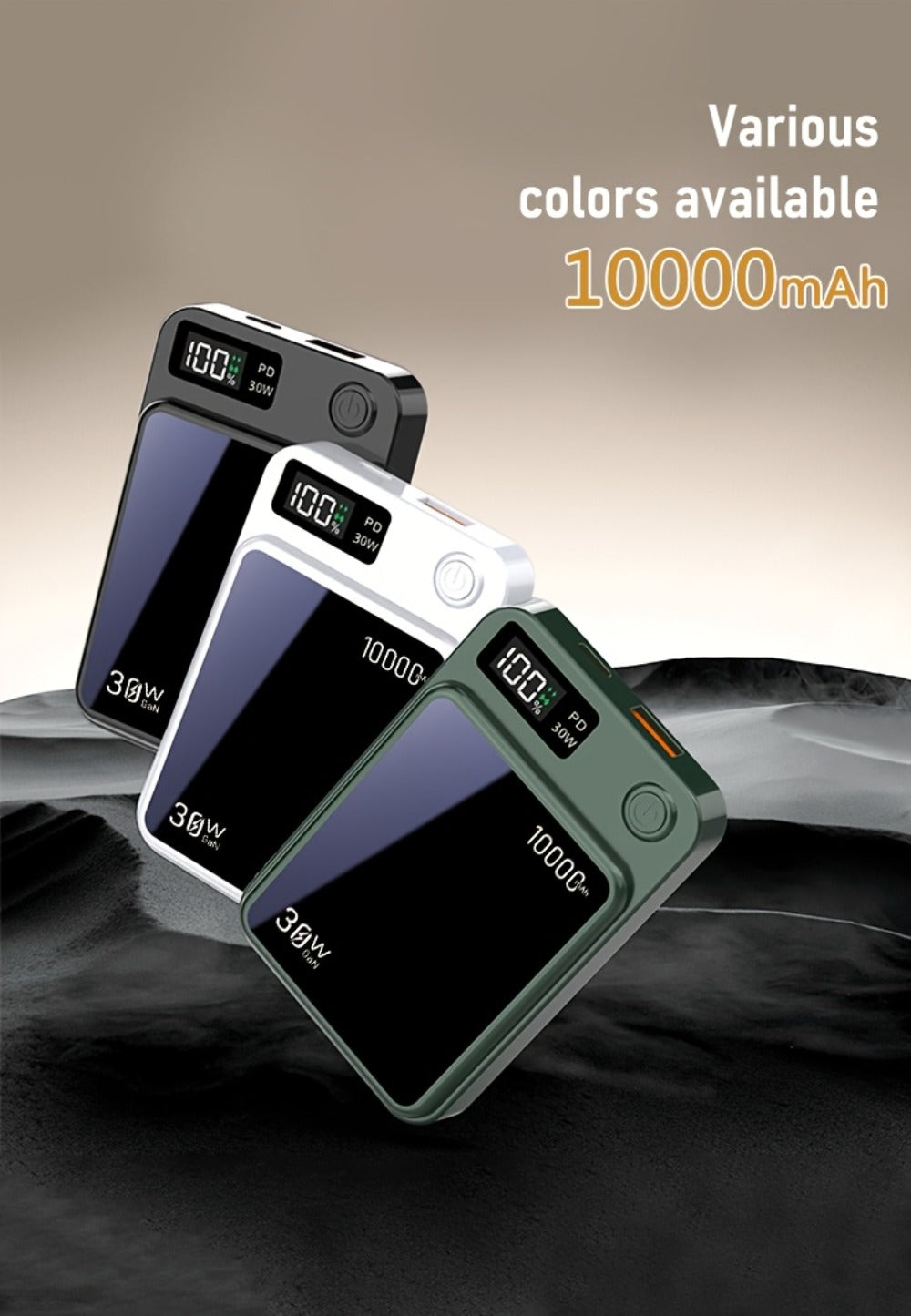 Power Bank Magnetic 6000-15000mAh with 30W Wired, 15W Wireless, Dual USB-C and Display in Four Colors