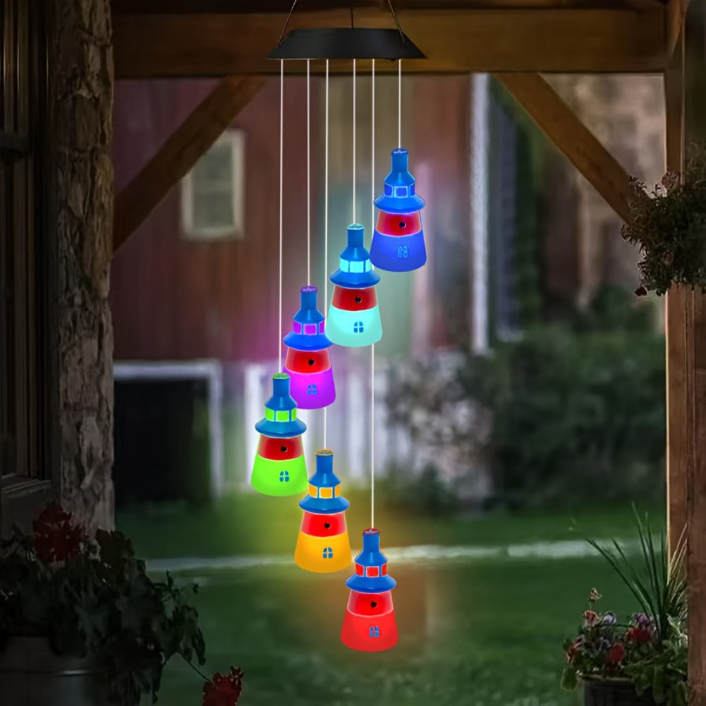 Solar Outdoor Lights RGB Color-Changing Lighthouse Hanging Lantern with Integrated Solar Panel