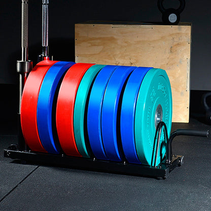 Barbell & Weight Plate Storage Rack with Wheels & Handle – 300 lb Capacity, 2 Barbell Holders, 4 Plate Slots