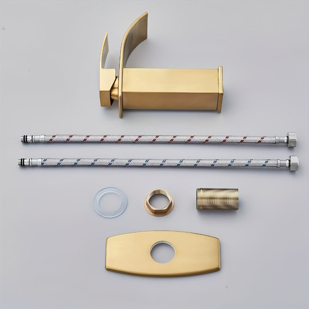 Waterfall Bathroom Sink Faucet, Single Hole or 3-Hole Mixer Tap with 6" Deck Plate, Ceramic Valve