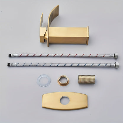 Waterfall Bathroom Sink Faucet, Single Hole or 3-Hole Mixer Tap with 6" Deck Plate, Ceramic Valve