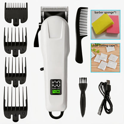 Hair Clippers & Trimmers KLY White Full-Size Clipper with LCD Display, USB Charging and Guide Comb Set
