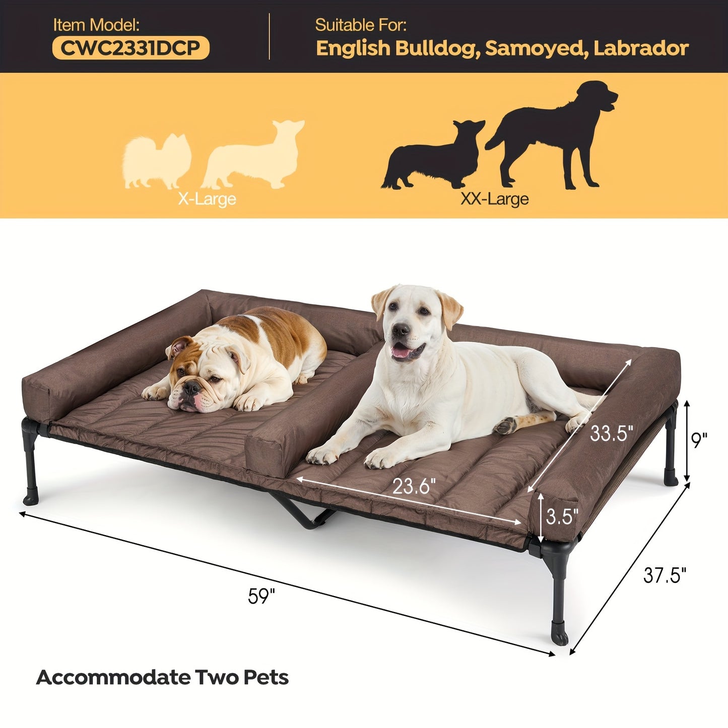 Elevated Cooling Dog Bed Double Slot – Veehoo XL/XXL Raised Pet Cot with Removable Cushion for 2 Medium Dogs | Breathable Teslin Mesh
