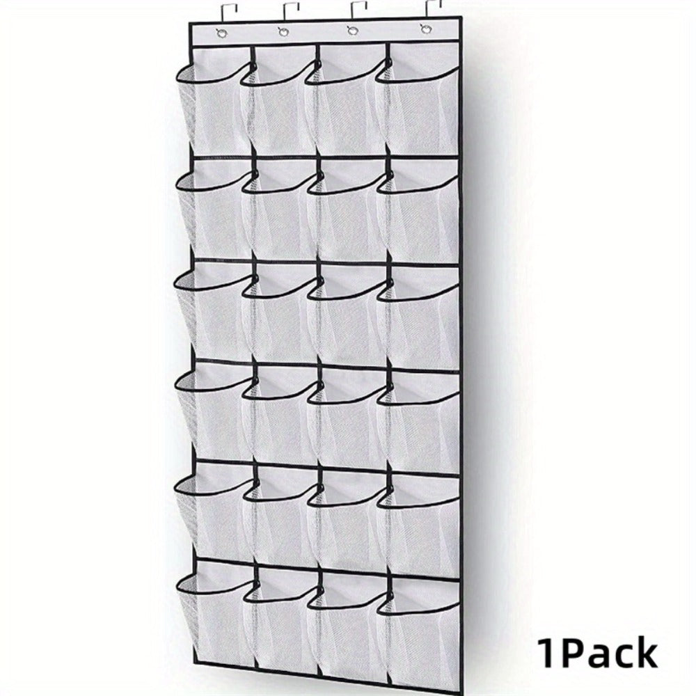 Over Door Shoe Organizer 24 Large Mesh Pockets, Foldable Breathable Hanging Storage Rack for Entryways, Bedrooms and Living Spaces
