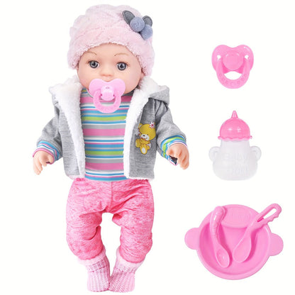 Winter Outfit Baby Doll Set 12 Inch Plush Coat Movable Limbs Clothes Socks Pacifier Bottle Utensils Nurturing Play Gift for Girls Kids Ages