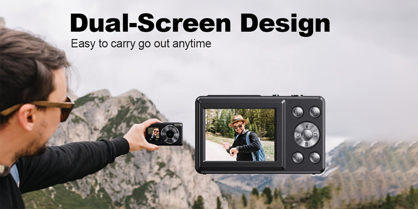 4K Dual Screen Digital Camera 18X Zoom Vlogging Camera with Anti-Shake 64GB Card & 2 Batteries