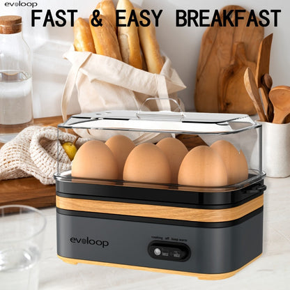 Electric Egg Cooker 6 Egg Rapid Stainless Steel 400W for Hard Boiled Poached Scrambled Eggs for Home Cooking, Dining and Outdoor Meals