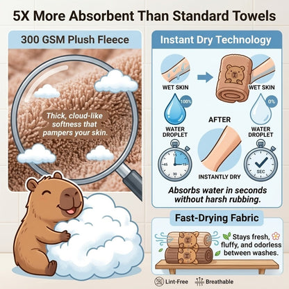 Towel Set 2 Piece Capybara Coral Fleece Face Towel and Bath Sheet in Four Printed Styles for Home and Guest Use