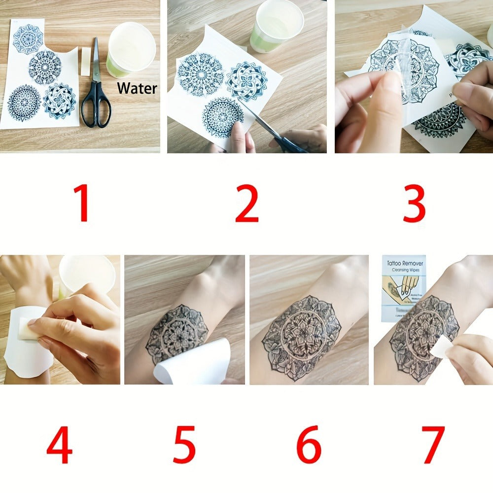 24-Sheet Watercolor Temporary Tattoo Set with Floral, Animal and Abstract Designs in 21 x 12 cm Format