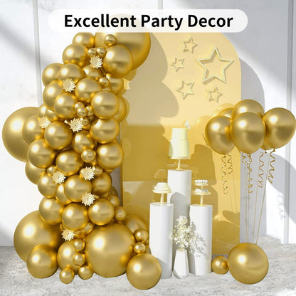 Party Decorations 130-Piece Metallic Gold Balloon Garland Kit with Four Balloon Sizes, Ribbon and Glue Dots