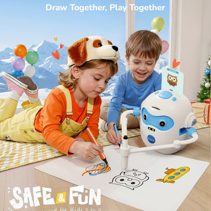 Drawing Robot for Kids Ages 3-8, Rechargeable 4-in-1 Interactive Learning Machine with 100 Drawing Cards & Color Pens