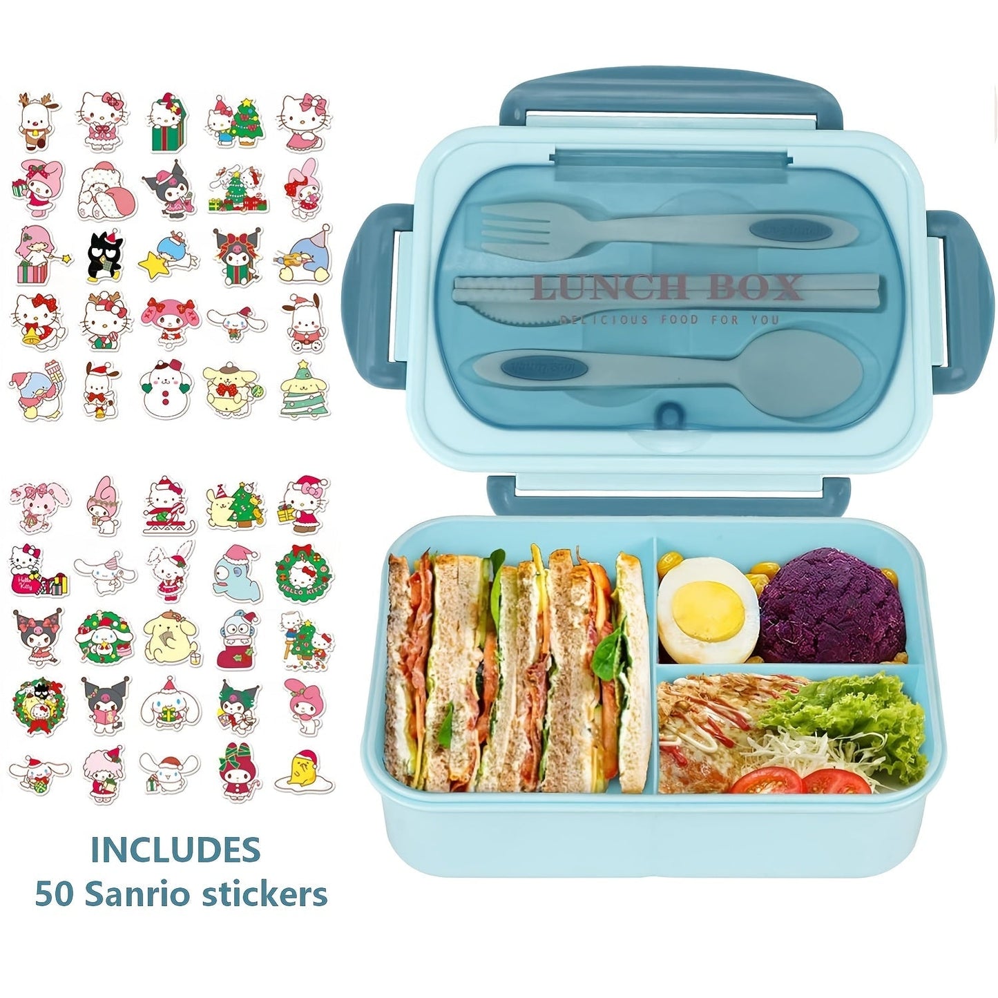 Sanrio Lunch Box Set 53pcs Bento Box with Thermal Bag Breakfast Cup Portable Sealed Compartment Microwave for Work Picnic School