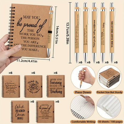 Spiral Notebooks with Retractable Bamboo Pens Bulk Gift Set – 30 Pack Inspirational Journals Thank You Gifts for Teachers Employees Back