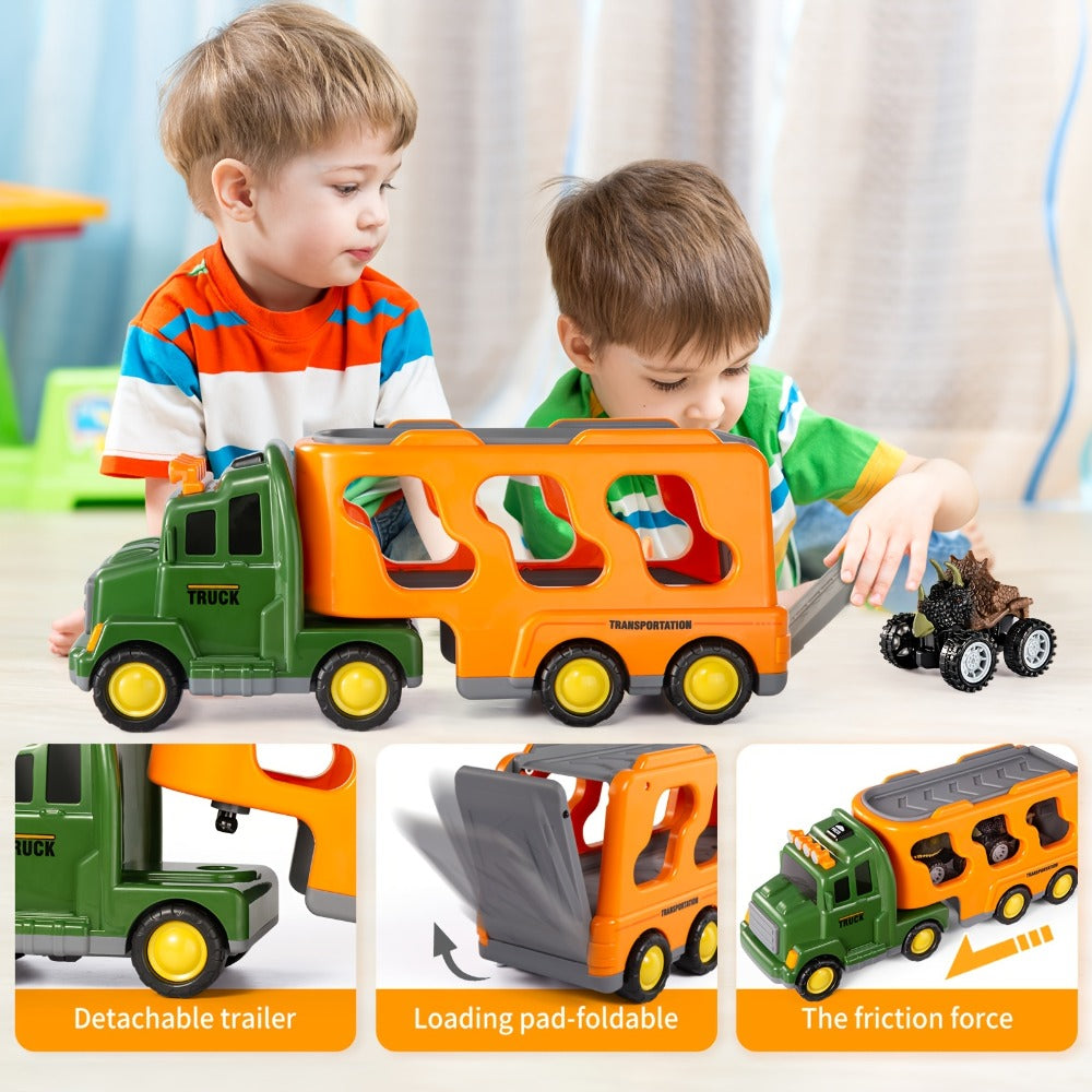 Push-Action Dinosaur Truck Toy 7-in-1 for Kids Ages 3-5 with 3 Dino Figures with the Listed Color, Size or Set Options for Everyday Use