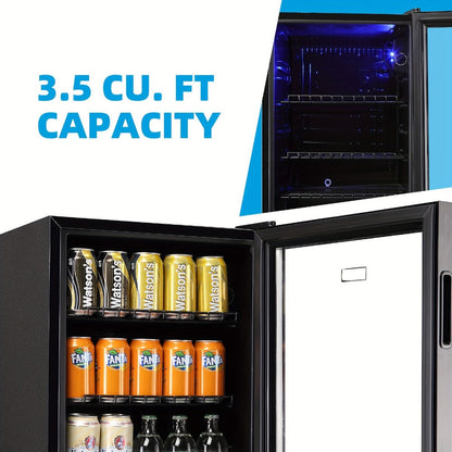 Beverage Refrigerator with Glass Door, Mini Fridge 2.0/3.5/4.0 Cu Ft, LED Lights, Adjustable Shelves