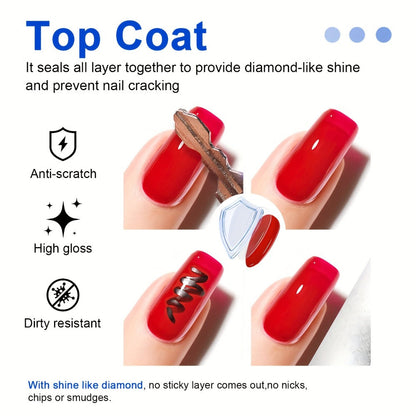 No-Wipe Gel Top Coat 2-Pack Diamond Shine High Gloss – LED Soak-Off Nail Sealer, Long-Lasting Scratch-Resistant Crystal Clear Finish
