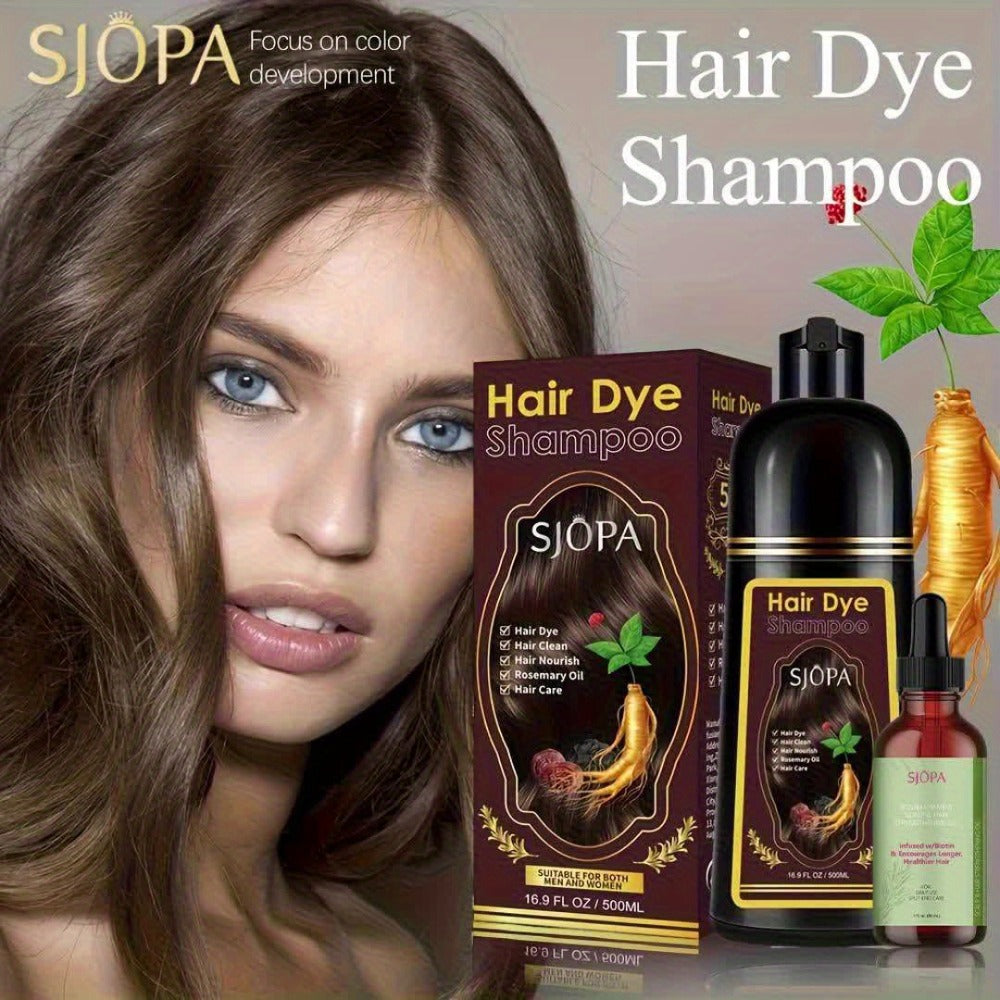 Gray Coverage Hair Dye Shampoo Kit 3-in-1 with Rosemary Hair Oil - Quick Color, Gentle & Natural Formula for Men & Women