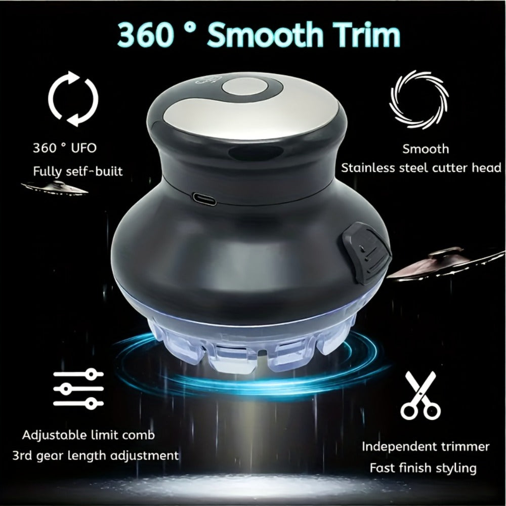Round Hair Clipper for Self-Haircuts with Four 3-12 mm Length Settings, Two Guide Rings, USB Cable and Cleaning Accessories