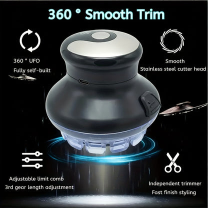 Round Hair Clipper for Self-Haircuts with Four 3-12 mm Length Settings, Two Guide Rings, USB Cable and Cleaning Accessories
