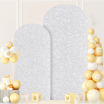 Glitter Sequin Arch Cover 2 Set 6Ft & 7.2Ft Metallic Spandex Payette Panel Wedding Arch Backdrop Cover for Wedding Ceremony, Birthday Party