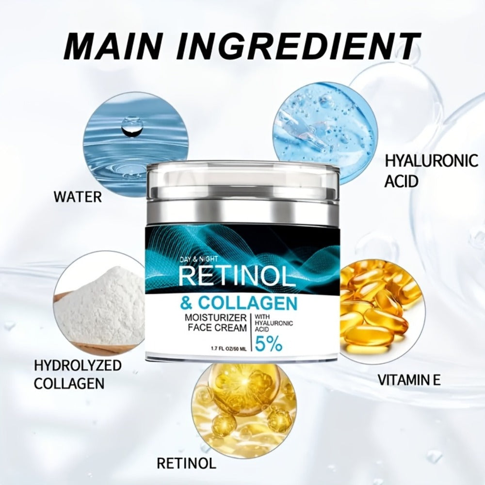 Retinol Cream Collagen Hyaluronic Acid Vitamin C+E Advanced Face Body Hand Cream All Skin Types Day Night Use 1.69 oz Women