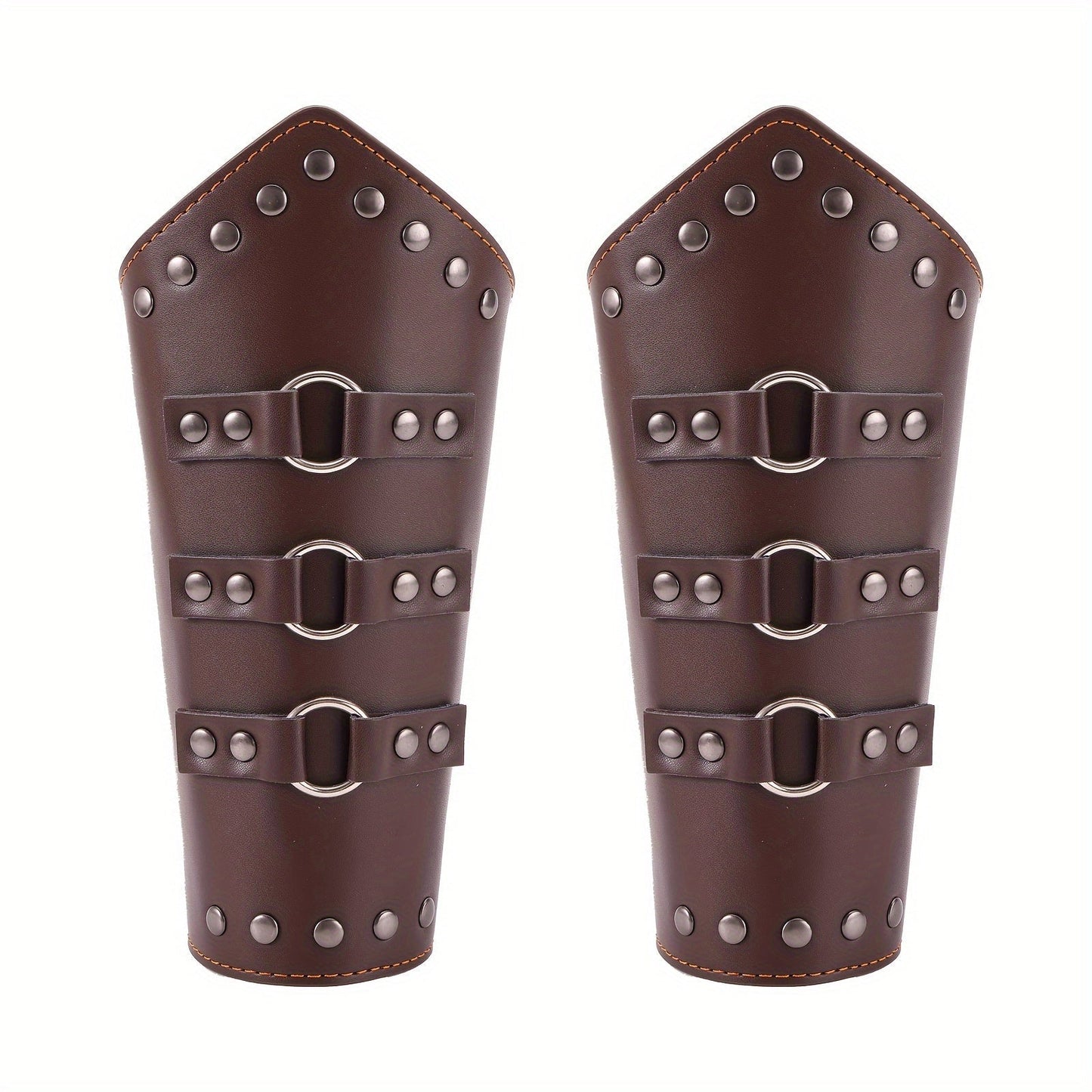 Medieval Arm Bracers 2pcs PU Leather Gauntlet Wristbands for Men, Renaissance Knight Warrior Viking Cosplay Costume Prop for Halloween LARP