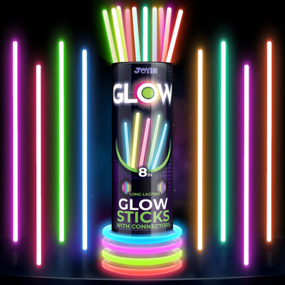 Glow Sticks Bulk 300 Pack 8 Inch Glow in the Dark Party Favors with Bracelet Connectors for Parties, Celebrations and Guest Favors