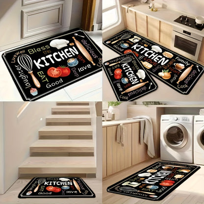 Diatomaceous Earth Kitchen Mat Set 2pcs – Non-Slip Soft Floor Mats for Kitchen Bathroom Bedroom Hallway, Dark Gray, Machine Washable