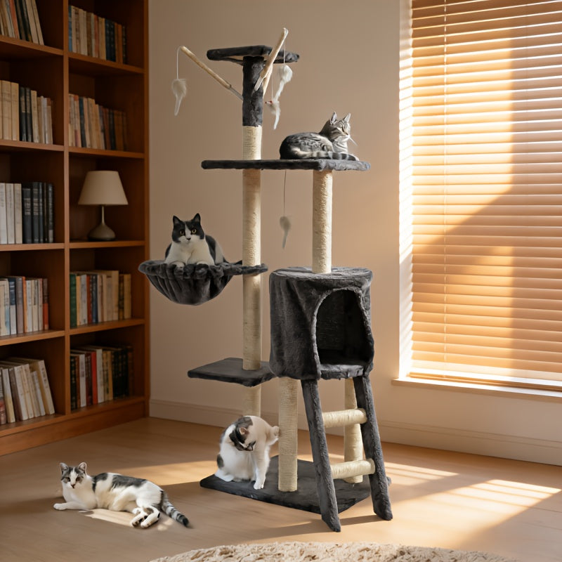Cat Tree Tower for Indoor Cats Large Multi-Tier with Sisal Scratching Posts, Plush Perches, Hammock, Condo Cave & Hanging Toys